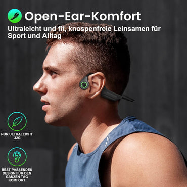 Casque Kuggini Knochenschall, casque ouvert avec microphone, à conduction osseuse, Bluetooth 5.2, étanche IP67, ultra léger, pour le sport, pour l'entraînement et l'extérieur.
