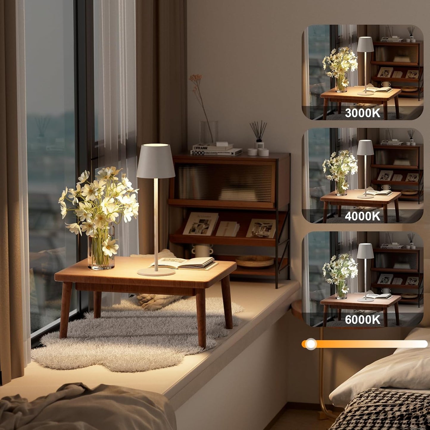 K-Bright 2 Stück LED Dimmbare Akku Tischlampe Kabellose 3000K/4000K/6000K Sandgrau