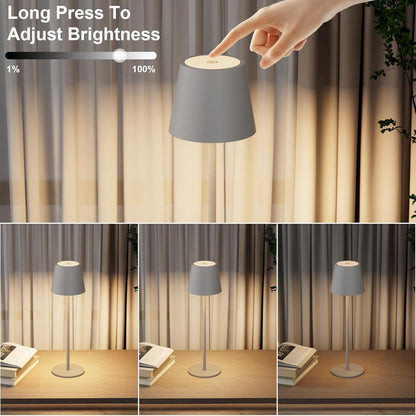 K-Bright 2 Stück LED Dimmbare Akku Tischlampe Kabellose 3000K/4000K/6000K Sandgrau