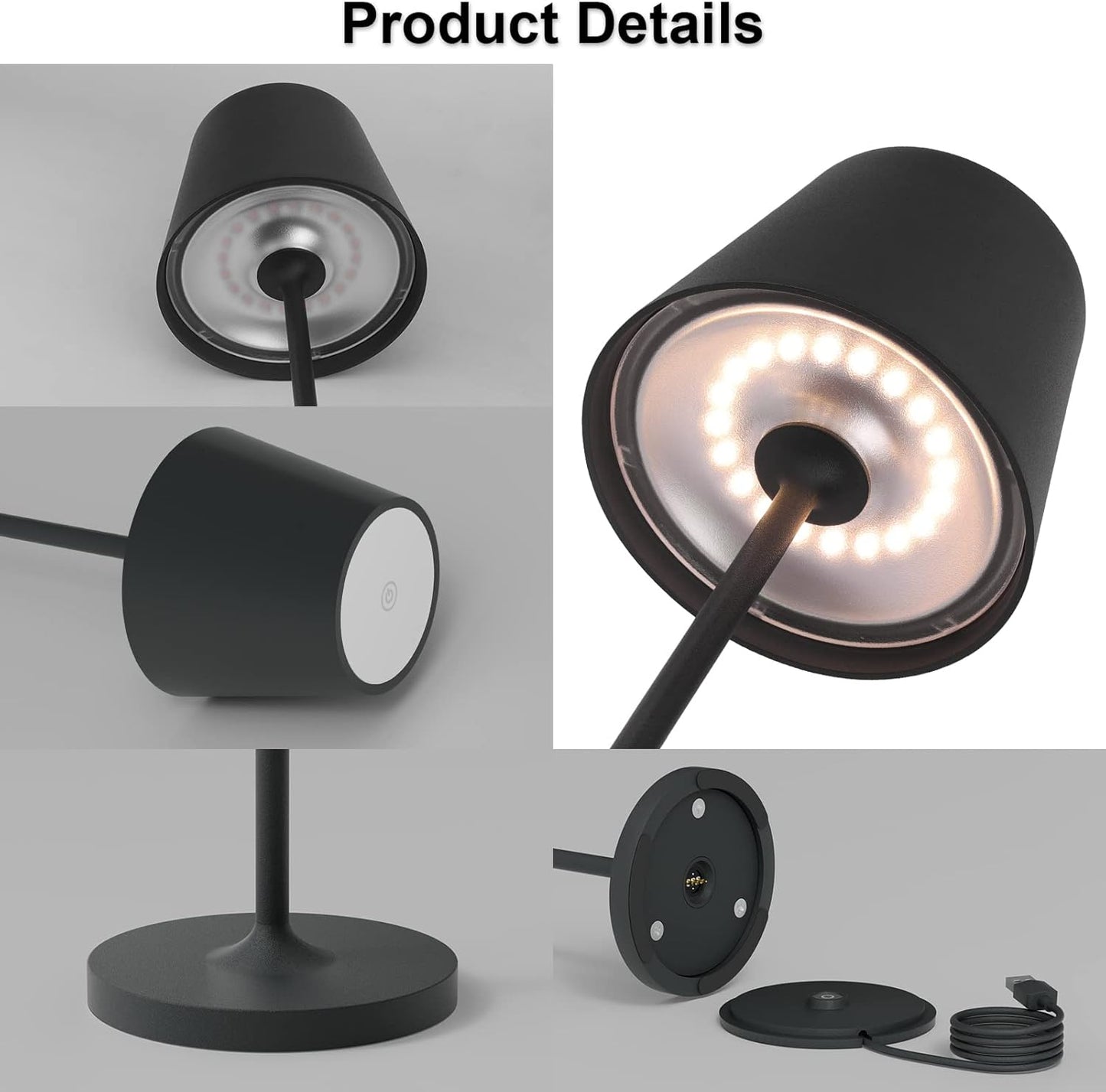 K-Bright Dimmbare LED Akku Tischleuchte Wiederaufladbar 3000K Anthrazit(2 Stück)
