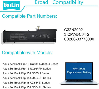 Batterie K-KYUER 96 Wh C32N2002 pour ordinateur portable Asus ZenBook Pro 15 UX535 UX535L UX535LI
