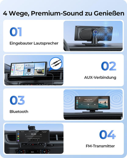 Krunia 9,26" Drahtloses Tragbarer Car Play Display mit 4K-Front- & HD-Rückfahr-Dual-Dashcam für Apple CarPlay & Android