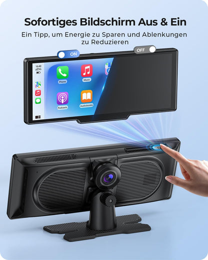 Krunia 9,26" Drahtloses Tragbarer Car Play Display mit 4K-Front- & HD-Rückfahr-Dual-Dashcam für Apple CarPlay & Android