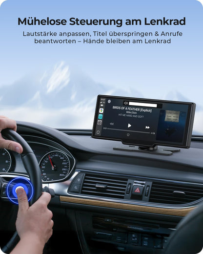 Krunia 9,26" Drahtloses Tragbarer Car Play Display mit 4K-Front- & HD-Rückfahr-Dual-Dashcam für Apple CarPlay & Android