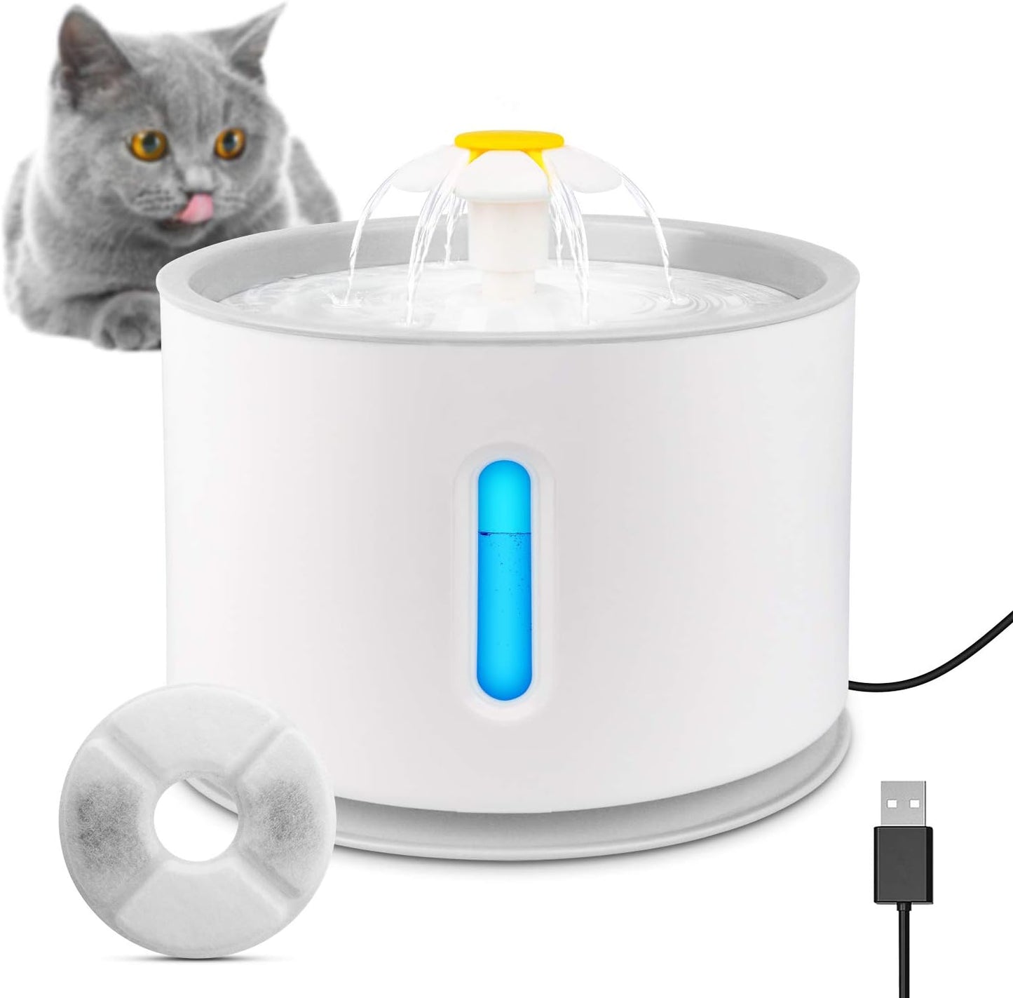 Trinkbrunnen 2.4L  Haustier Automatisch Wasserspender für Katzen Hunde mit Filter