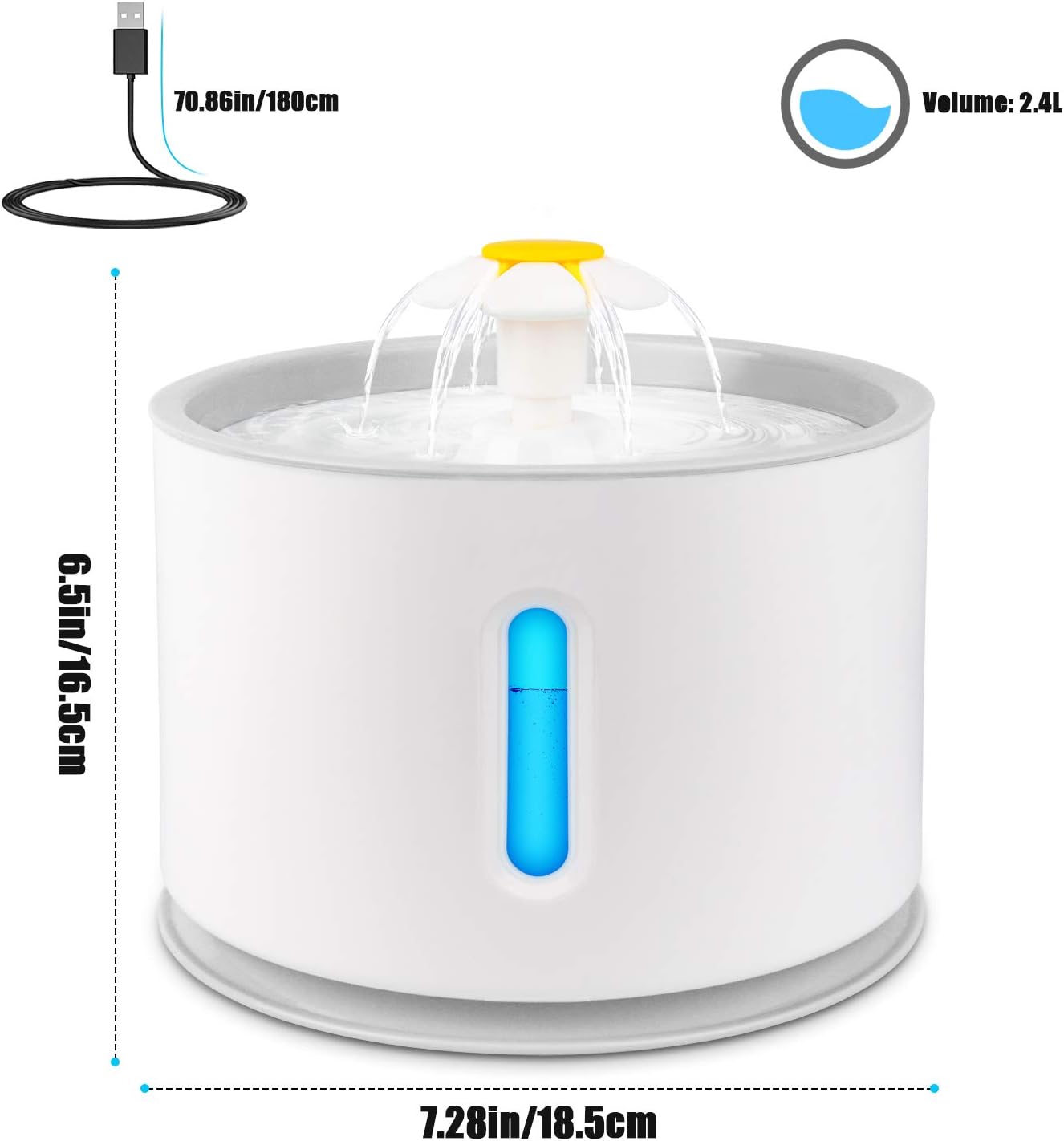 Trinkbrunnen 2.4L  Haustier Automatisch Wasserspender für Katzen Hunde mit Filter