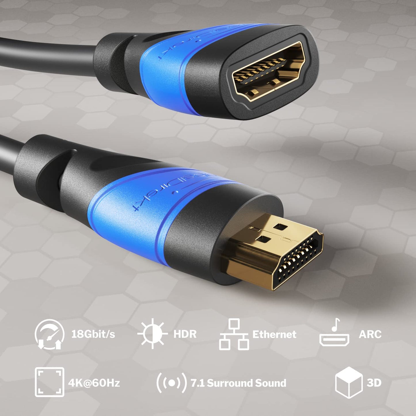 2 X KabelDirekt – 4K HDMI Verlängerung,7,5m,High Speed HDMI mit Ethernet,2 Stück
