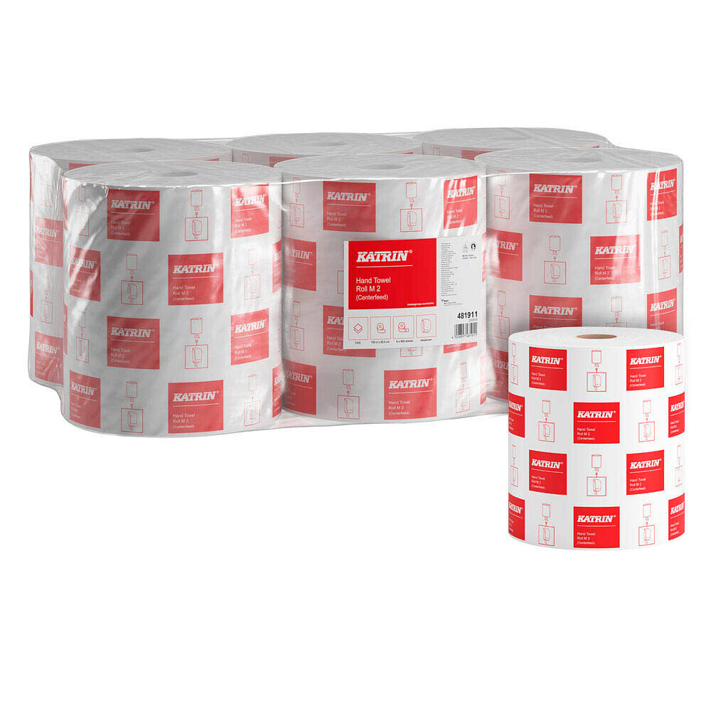 KATRIN 481911 6 Rouleaux de pliage manuels Centerfeed M2 2 couches blanc 500 feuilles