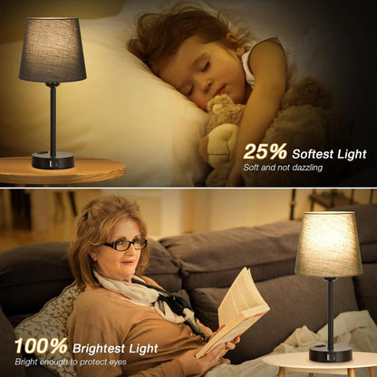 Kakanuo Nachttischlampe Touch Dimmbar 2er Set,Tischlampe avec fonction de charge USB A+C Noir