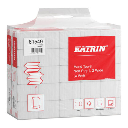 Katrin Papierhandtücher Non Stop L2 2-lagig, weiß, 20,3 cm x 32 cm aus Zellstoff mit W-Falzung - 3000 Blatt 