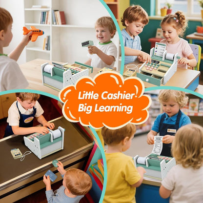 KABI Spielzeug-Registrierkasse aus Holz für Kinder Rollenspiel-Set mit Scanner