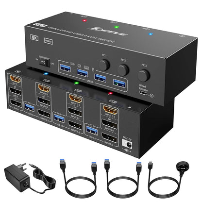 KCEVE HDMI + DisplayPort USB 3.0  KVM Switch 3 Computer 3 Monitore