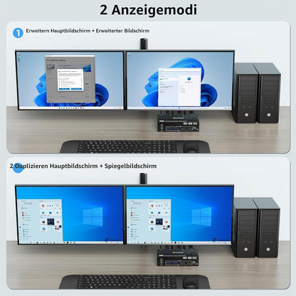 KCEVE KVM Switch 2 PC 2 Monitore 8K, Displayport + HDMI USB 3.0 KVM Umschalter für zwei Monitore