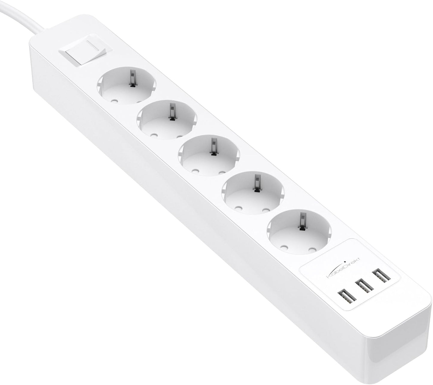 KabelDirekt Prises 5 prises avec protection contre les surtensions Station de charge USB 3 prises (max. 4000 W/250 V/16 A avec protection haute tension, blanc)