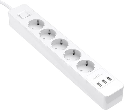 KabelDirekt Prises 5 prises avec protection contre les surtensions Station de charge USB 3 prises (max. 4000 W/250 V/16 A avec protection haute tension, blanc)