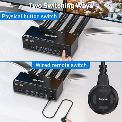KCEVE HDMI + DisplayPort USB 3.0  KVM Switch 3 Computer 3 Monitore