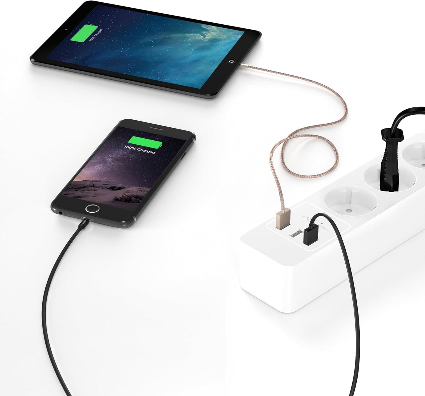KabelDirekt Prises 5 prises avec protection contre les surtensions Station de charge USB 3 prises (max. 4000 W/250 V/16 A avec protection haute tension, blanc)