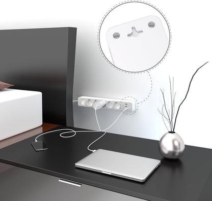 KabelDirekt Prises 5 prises avec protection contre les surtensions Station de charge USB 3 prises (max. 4000 W/250 V/16 A avec protection haute tension, blanc)