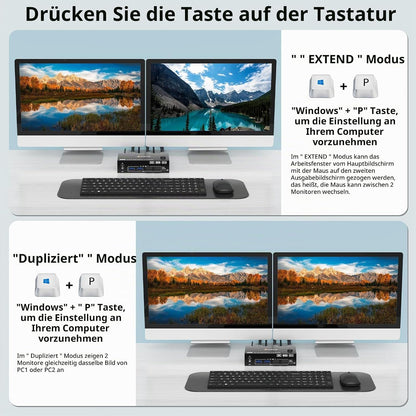 KCEVE KVM Switch 2 PC 2 Monitore 8K, Displayport + HDMI USB 3.0 KVM Umschalter für zwei Monitore