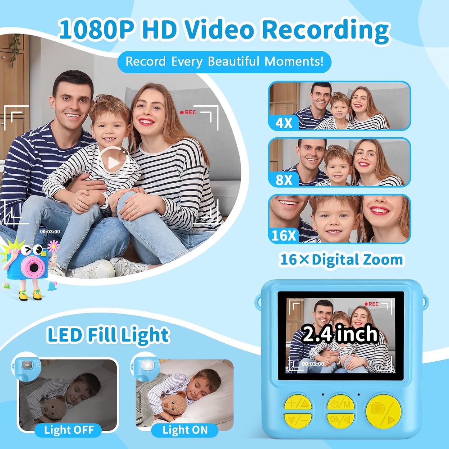 Kinderkamera mit Sofortdruck, 2,4 Zoll 1080P HD-Digitalkamera mit Druckpapier und 32-GB-Karte,