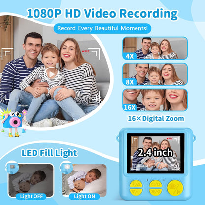 Kinderkamera mit Sofortdruck, 2,4 Zoll 1080P HD-Digitalkamera mit Druckpapier und 32-GB-Karte,