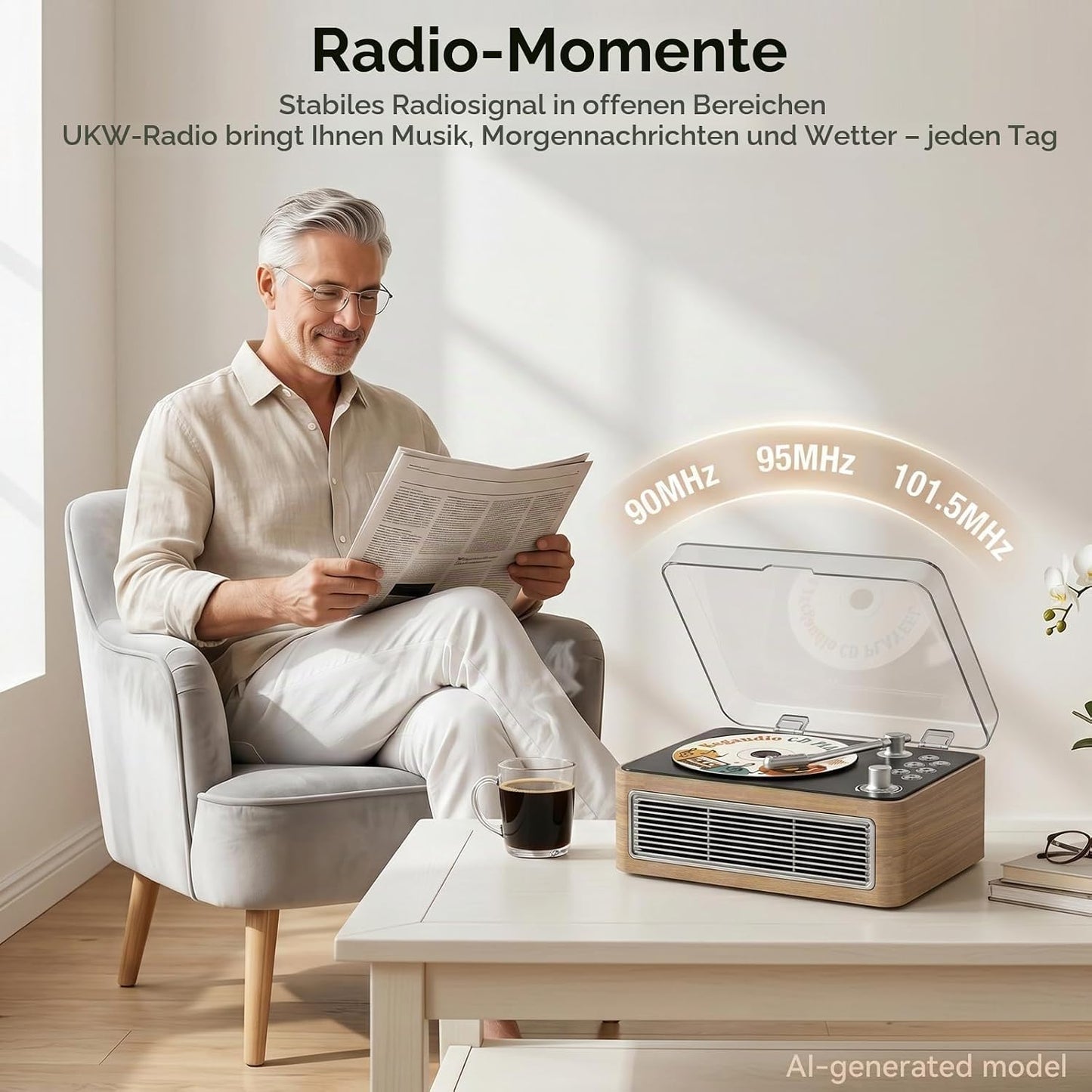 Radio mit CD Player Tragbar mit Bluetooth Retro-Design mit Lautsprecher, Fernbedienung