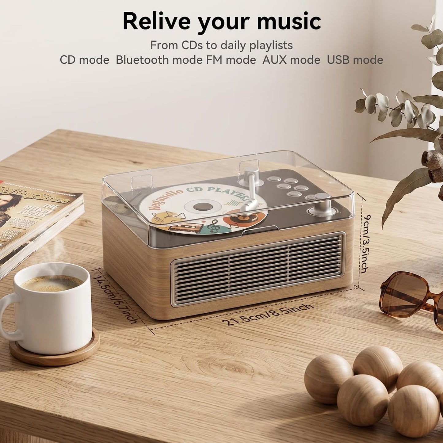 Radio mit CD Player Tragbar mit Bluetooth Retro-Design mit Lautsprecher, Fernbedienung