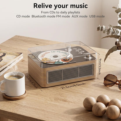 Radio mit CD Player Tragbar mit Bluetooth Retro-Design mit Lautsprecher, Fernbedienung