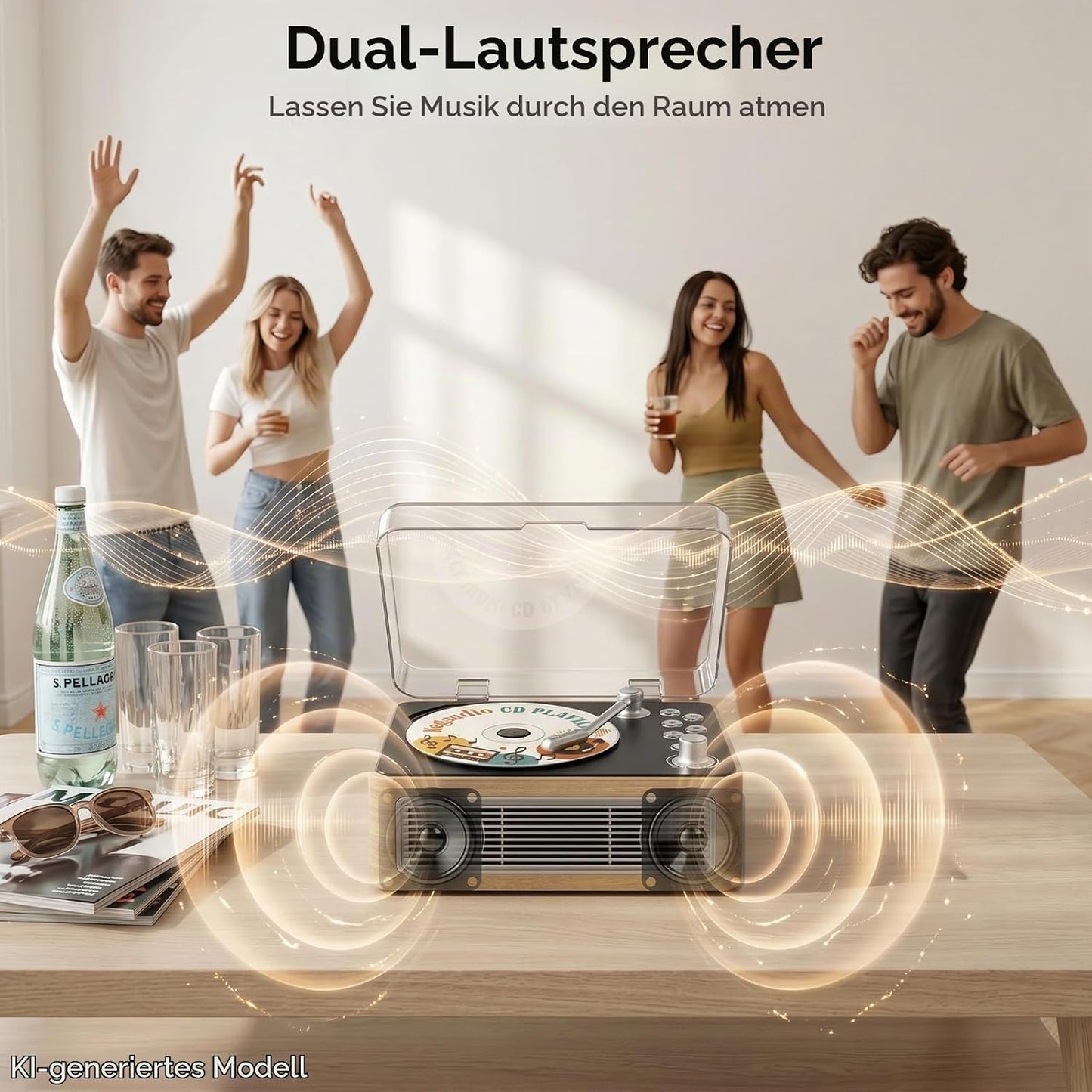 Radio mit CD Player Tragbar mit Bluetooth Retro-Design mit Lautsprecher, Fernbedienung