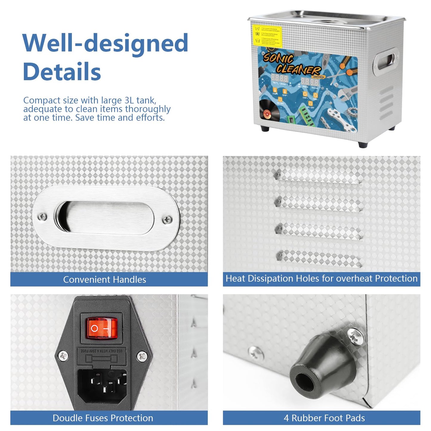 KECOOLKE 3L Ultraschallreiniger 120W Leistung 150W Heizung Zeiteinstellung Edelstahl