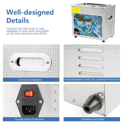 KECOOLKE 3L Ultraschallreiniger 120W Leistung 150W Heizung Zeiteinstellung Edelstahl