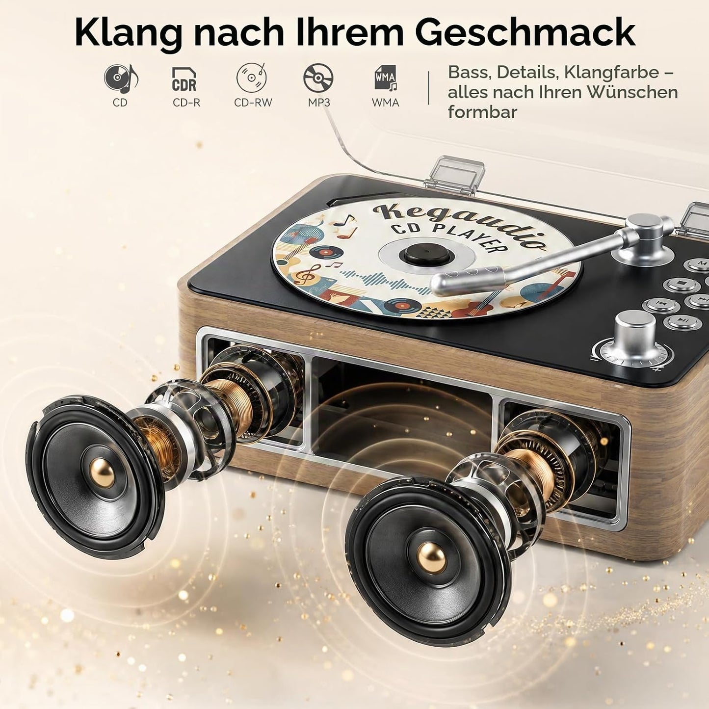 Radio mit CD Player Tragbar mit Bluetooth Retro-Design mit Lautsprecher, Fernbedienung