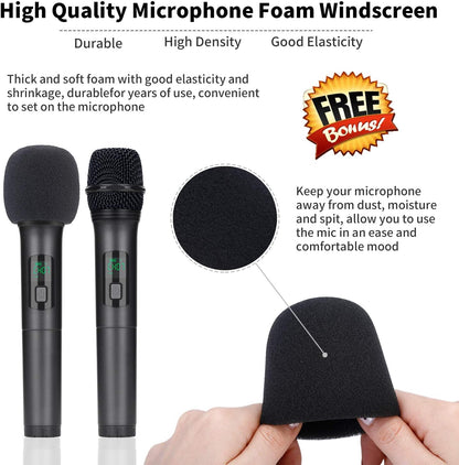 Kithouse K380A microphone sans câble, microphone de karaoké, microphone sans câble, double avec système d'entrée Bluetooth sans fil, microphone à main UHF pour le chant, l'église de l'Église, noir élégant