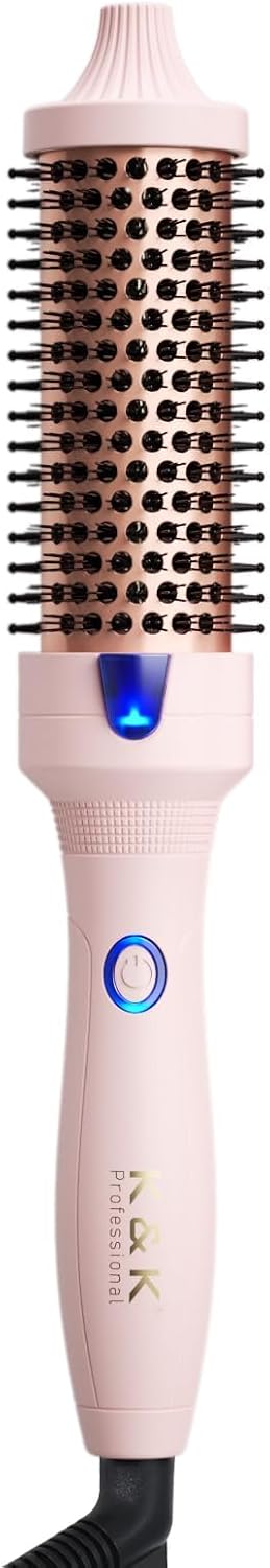 K&K 3,8 cm Keramik-Turmalin-Ionen-Lockenbürste Volumizer Anti-Frizz-Tech. Rosa