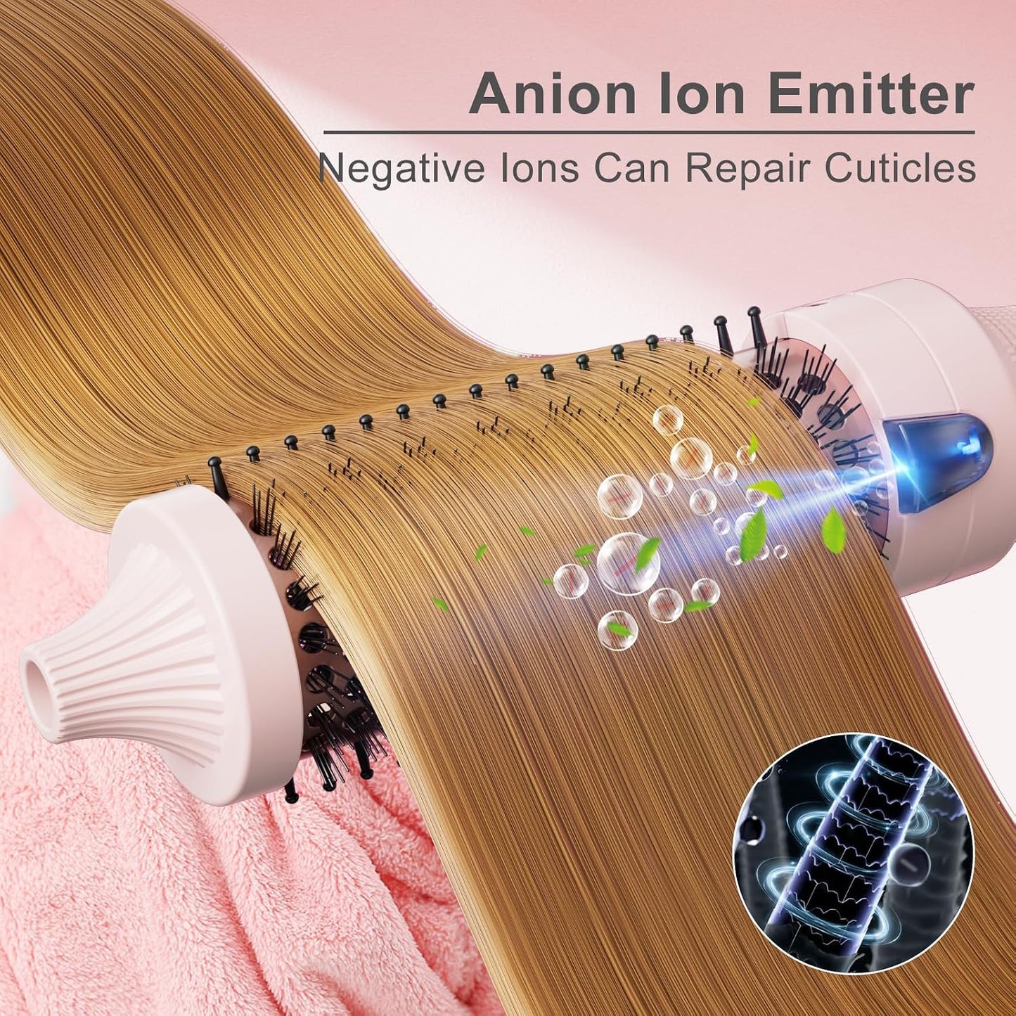 K&K 3,8 cm Keramik-Turmalin-Ionen-Lockenbürste Volumizer Anti-Frizz-Tech. Rosa