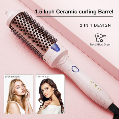 K&K 3,8 cm Keramik-Turmalin-Ionen-Lockenbürste Volumizer Anti-Frizz-Tech. Rosa