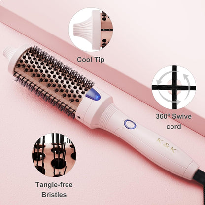 K&K 3,8 cm Keramik-Turmalin-Ionen-Lockenbürste Volumizer Anti-Frizz-Tech. Rosa