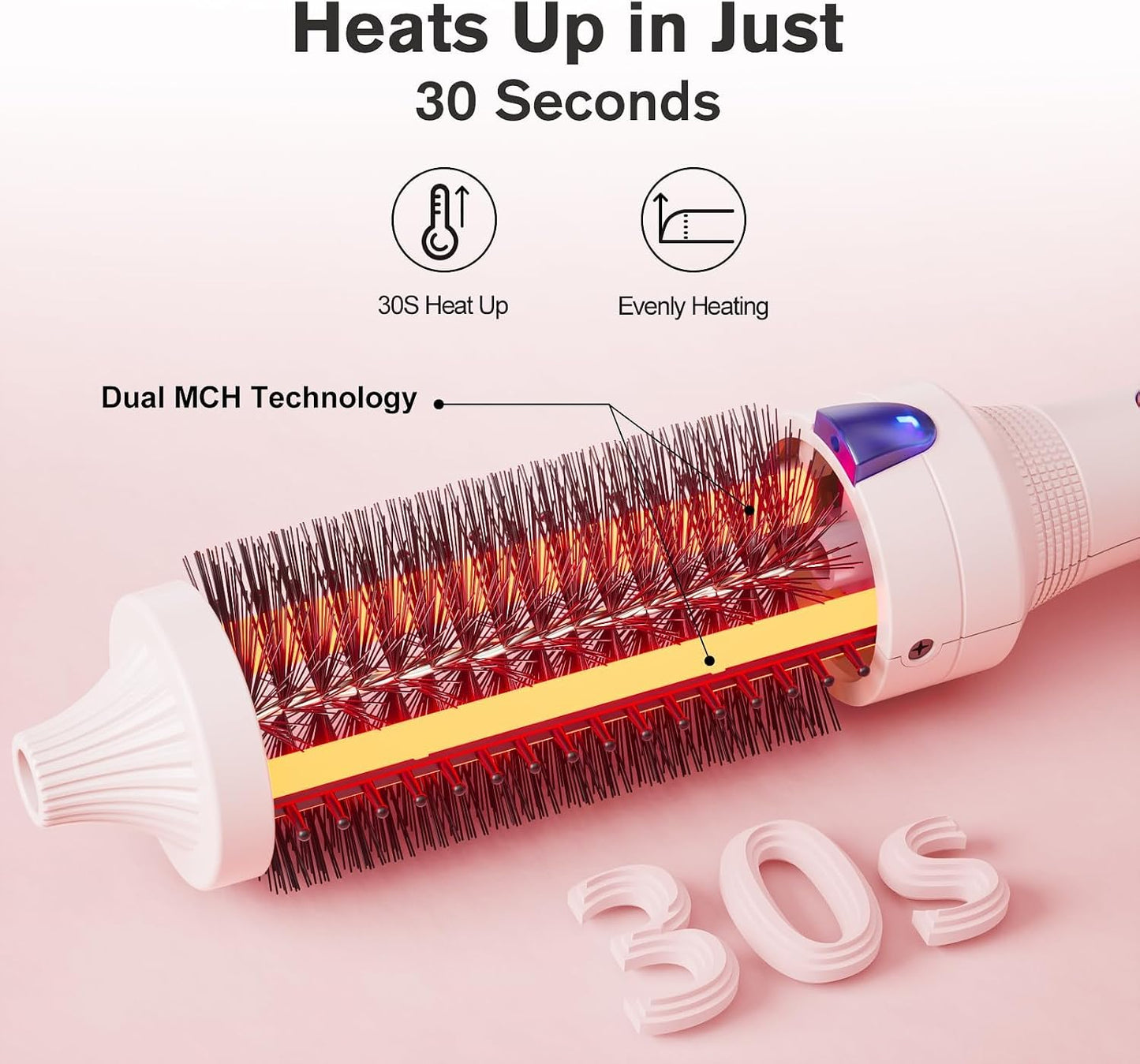 K&K 3,8 cm Keramik-Turmalin-Ionen-Lockenbürste Volumizer Anti-Frizz-Tech. Rosa