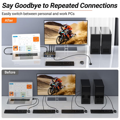 KCEVE USB 3.0 Switch 4 PC, MLEEDA 4 Port USB Switch Selector für 4 Computer teilen 4 USB-Geräte, Tastatur Maus Switch, USB Switcher mit Kabelfernbedienung und 4 Standard-USB-B-Kabeln