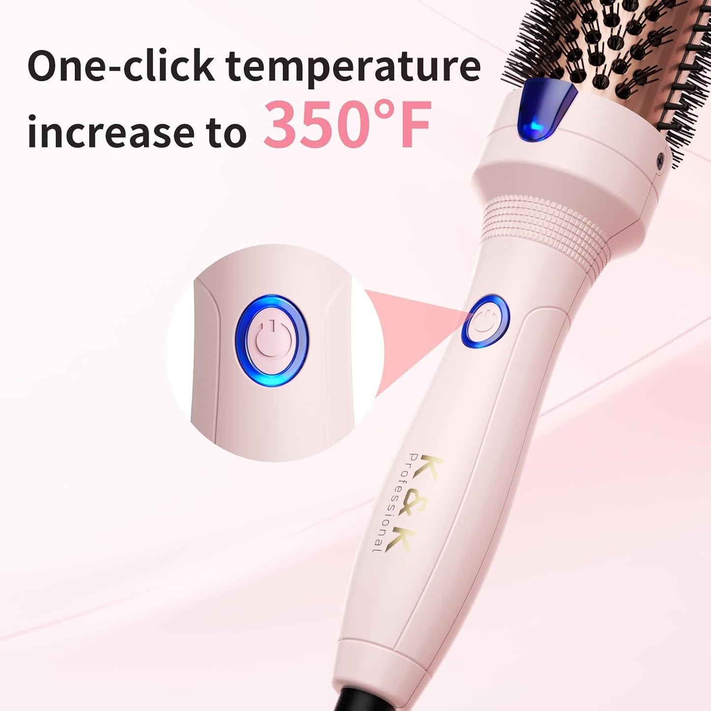 K&K 3,8 cm Keramik-Turmalin-Ionen-Lockenbürste Volumizer Anti-Frizz-Tech. Rosa