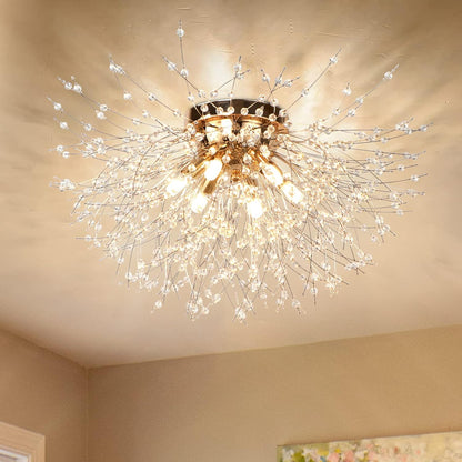 KMaiPem Modern Kristall Deckenlampe Wohnzimmer, 6 Lichter Dimmbarer,Gold Feuerwerk