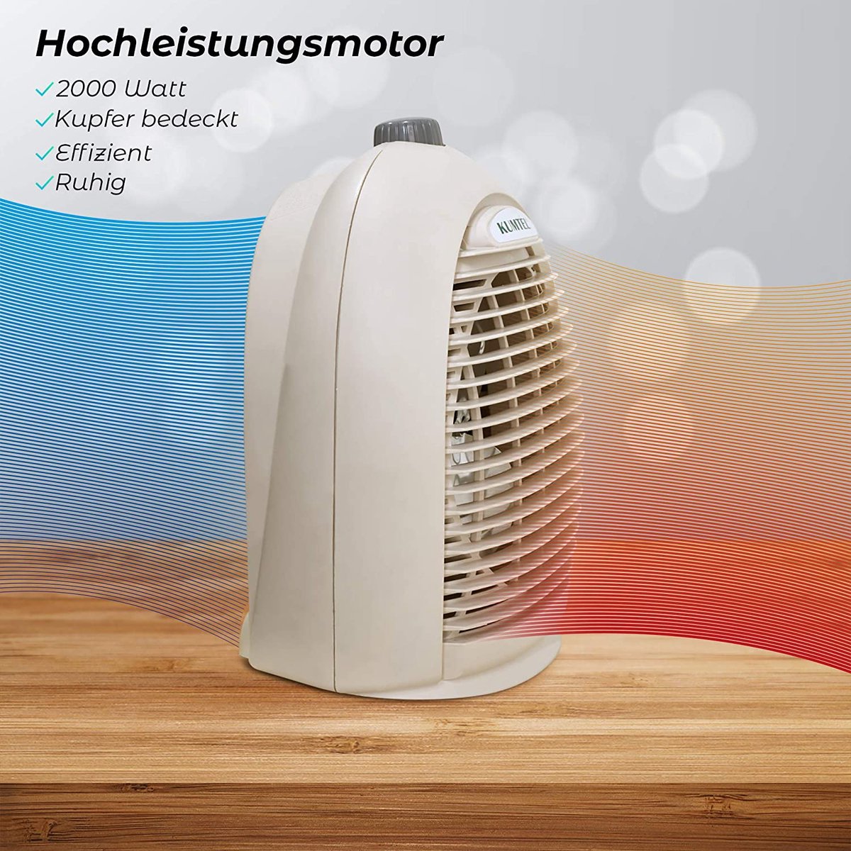 KUMTEL Heizlüfter 2000 W mit drei Leistungsstufen Turbo-Heizlüfter,Kaltstufe, beige