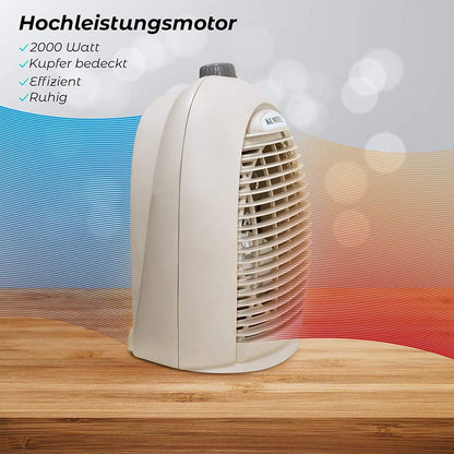 KUMTEL Heizlüfter 2000 W mit drei Leistungsstufen Turbo-Heizlüfter,Kaltstufe, beige