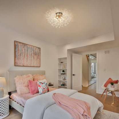 KMaiPem Modern Kristall Deckenlampe Wohnzimmer, 6 Lichter Dimmbarer,Gold Feuerwerk
