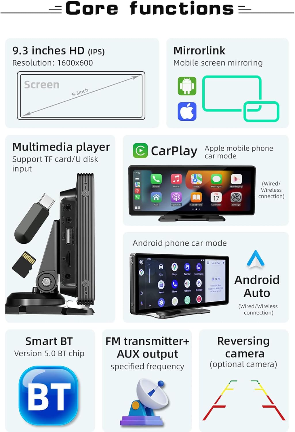 Kmutzy Autoradio Touchscreen mit Apple CarPlay und Android Auto, 9-Zoll-HD-Monitor