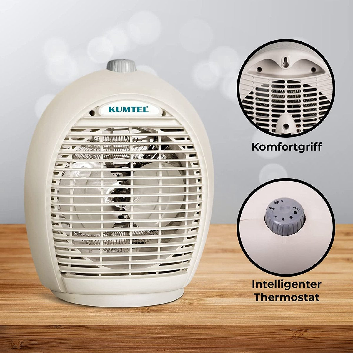 KUMTEL Heizlüfter 2000 W mit drei Leistungsstufen Turbo-Heizlüfter,Kaltstufe, beige