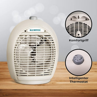 KUMTEL Heizlüfter 2000 W mit drei Leistungsstufen Turbo-Heizlüfter,Kaltstufe, beige