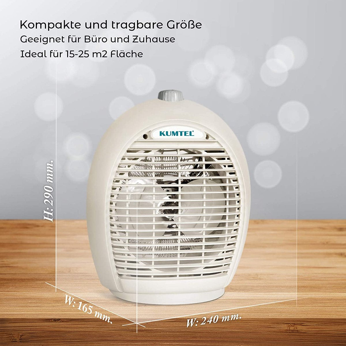 KUMTEL Heizlüfter 2000 W mit drei Leistungsstufen Turbo-Heizlüfter,Kaltstufe, beige