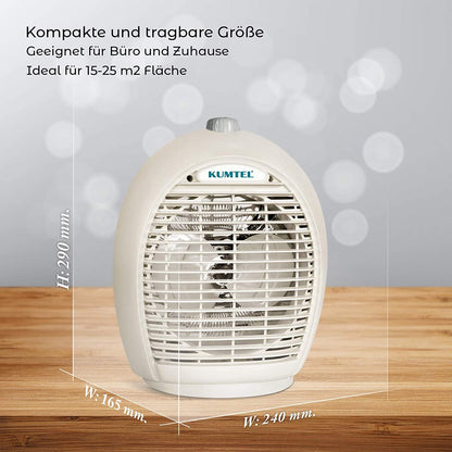 KUMTEL Heizlüfter 2000 W mit drei Leistungsstufen Turbo-Heizlüfter,Kaltstufe, beige