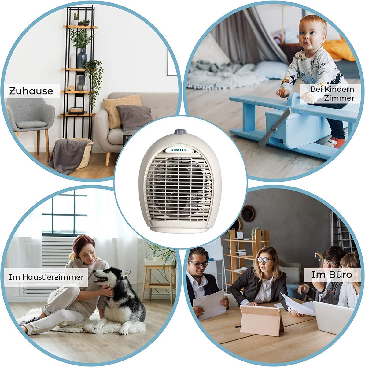 KUMTEL Heizlüfter 2000 W mit drei Leistungsstufen Turbo-Heizlüfter,Kaltstufe, beige